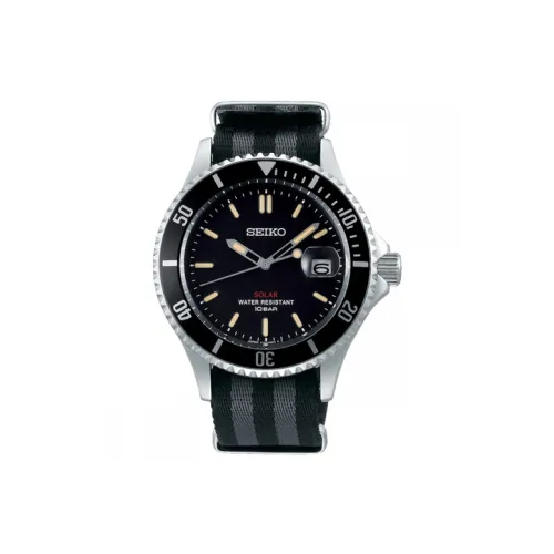 SEIKO Solar Series Солнечный кварцевый механизм тканевый ремешок часы унисекс черный циферблат