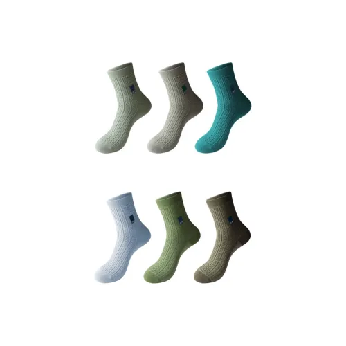 AUN 6 ЦВЕТОВ Ассорти 1 Светло-зеленый + 1 Светло-зеленый + 1 Циановый + 1 Синий + 1 Зеленый + 1 Яшма Мужской MID Носки до икры