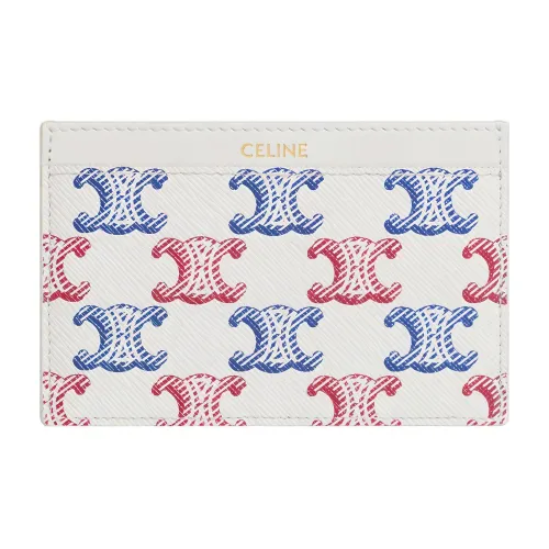 CELINE Холст Телячья кожа Отделка Картхолдер Картхолдер Женский Синий Красный Белый