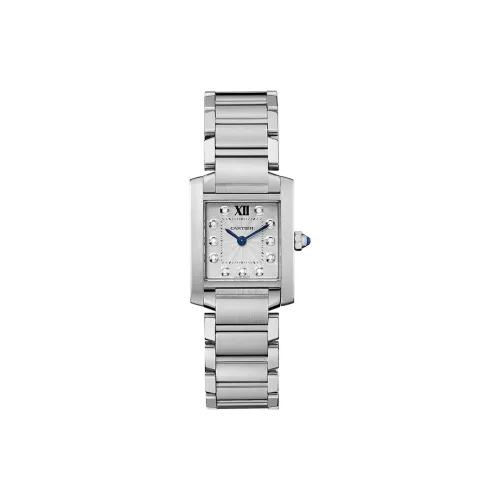 Cartier TANK DE Кварцевый механизм Женские часы 25,35*20,25 мм Серебристый циферблат Корпус из нержавеющей стали Ремешок из нержавеющей стали