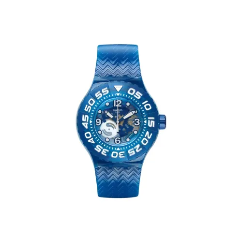 SWATCH LA Nave VA Коллекция Кварцевый механизм Унисекс Часы 42 мм Синий циферблат Пластиковый корпус Часы Пластиковый ремешок SUUS100