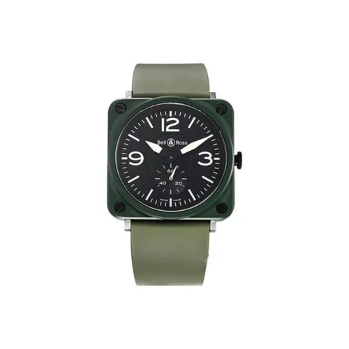 BELL ROSS Кварцевый механизм Мужские часы Циферблат 39 мм Зеленый корпус из нержавеющей стали Резиновый ремешок