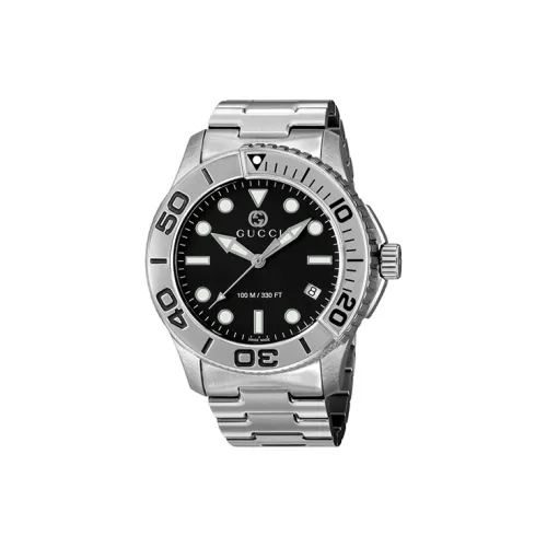GUCCI Мужские часы Кварцевый механизм Ремешок из нержавеющей стали 45 мм Черный циферблат