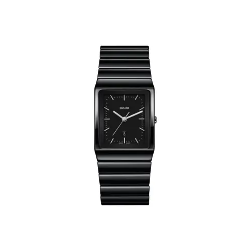 RADO Кварцевый механизм Мужские часы Часы 41,7*30MM Черный циферблат Керамические корпуса Керамический ремешок