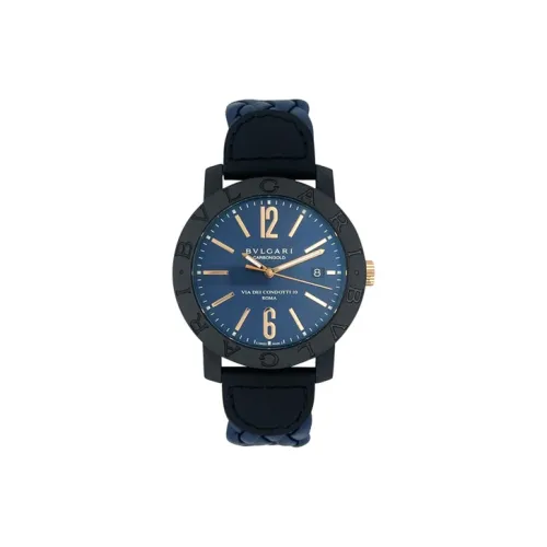 BVLGARI BULGAR Collection Мужские часы Автоматический механический механизм Кожаный ремешок 40 мм Синий циферблат