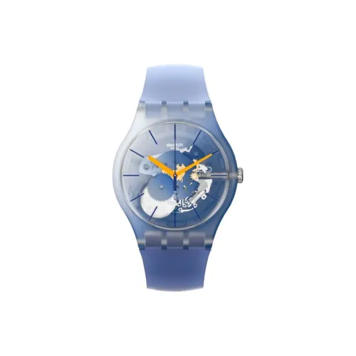 Swatch Quartz Механизм Унисекс Часы 41 мм Синий Циферблат Пластиковый Корпус Часы Силиконовый Ремешок SUOK150