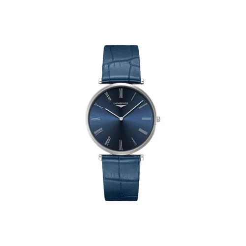 LONGINES Jialan Collection Кварцевый механизм Унисекс Часы 37 мм Синий циферблат Корпус из нержавеющей стали Кожаный ремешок
