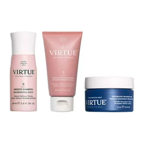 Virtue Сглаживающий Comfort Collection Travel Набор Шампунь 60 мл + Сыворотка 60 мл + High Energy Маска для волос 15 мл