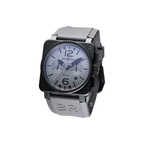 BELL ROSS Автоматический Механический Часы Мужские 39 мм Белый Циферблат Корпус из Нержавеющей Стали Резиновый Ремешок