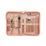 Розовый кожаный набор для ногтей с заколками для пальцев, 18 штук