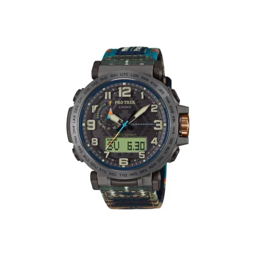 CASIO Солнечный Кварцевый Механизм Ткань Ремешок Часы Унисекс Черный Циферблат PRG 601PE 5DR