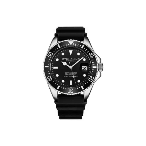 STUHRLING Diver Collection Мужские часы Кварцевый механизм Силиконовый ремешок Черный циферблат Часы 3950R.1