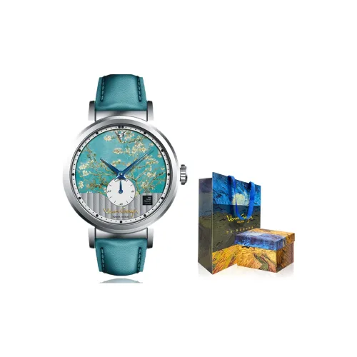 VAN GOGH Женева Коллекция Кварцевые Наручные Часы Естественная Кожа Ремешок 36 мм Синий Циферблат Женские Часы