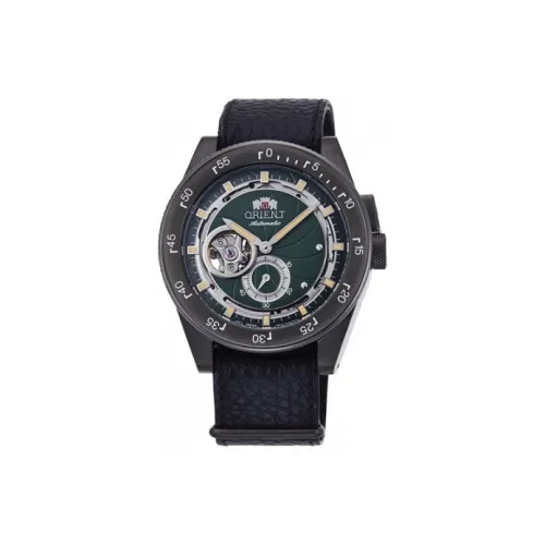 ORIENT Автоматический Механический Механизм Естественная Кожа Ремешок Часы 40,8 мм Мужские Часы Зеленый Циферблат RN AR0202E