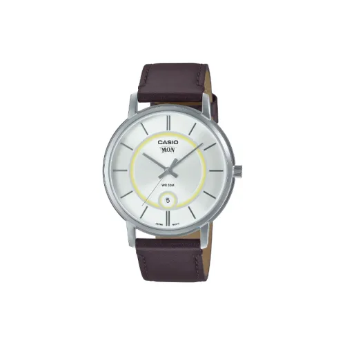 CASIO Standard Series Кварцевый механизм Естественная кожа Ремешок Часы Мужские Серебряные MTP B120L 7A