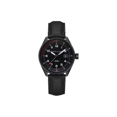 HAMILTON Автоматический Механический Часы Мужские 42 мм Черный Циферблат Корпус из Нержавеющей Стали Кожаный Ремешок