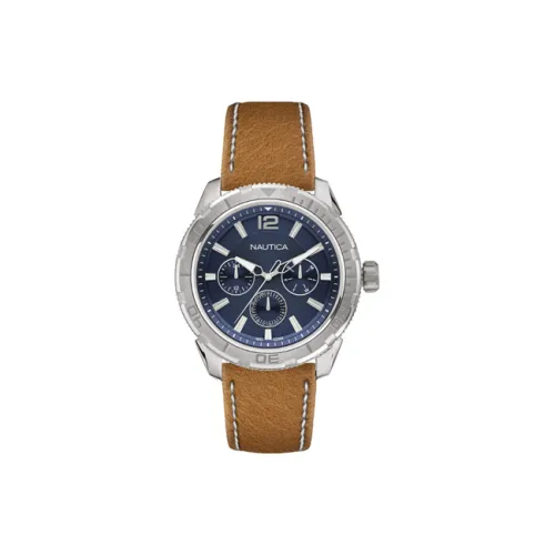 NAUTICA Мужские часы Кварцевый механизм Кожаный ремешок Синий циферблат