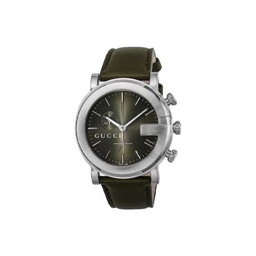 GUCCI из серии Chrono Collection Мужские наручные часы Кварцевый механизм Ремешок из коровьей кожи 44 мм Зеленый циферблат