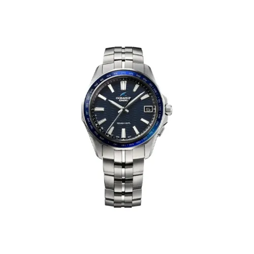 CASIO Солнечный Кварцевый Механизм Титан Ремешок Часы 46,5*41,3 мм Мужские Часы Синий Циферблат