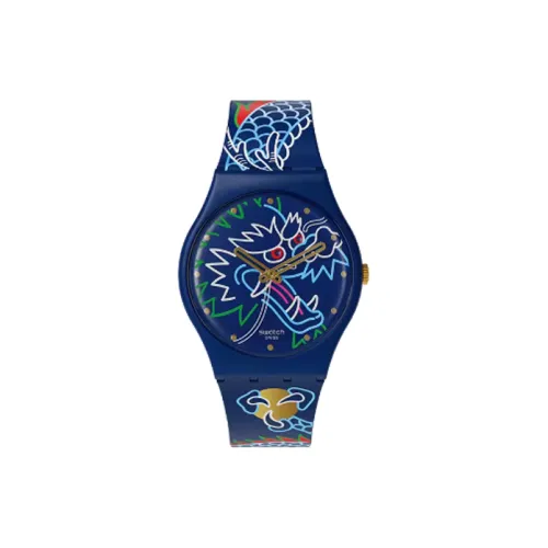 Swatch Quartz Механизм Унисекс Часы 34 мм Синий Циферблат Bio-Based Материал Корпус Часы Силиконовый Ремешок