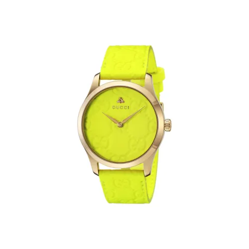 GUCCI Кварцевые часы кожаный ремешок 38 мм желтый циферблат унисекс