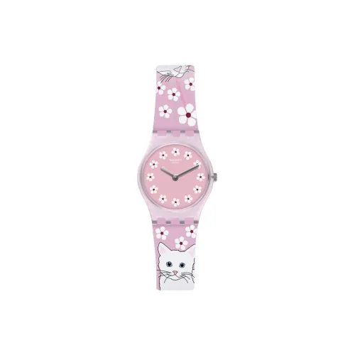 Swatch Quartz Механизм Женские часы Розовый циферблат Часы Пластиковый корпус Часы Силиконовый ремешок