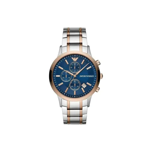 EMPORIO ARMANI Мужские часы Кварцевый механизм Ремешок из нержавеющей стали 43 мм Синий циферблат