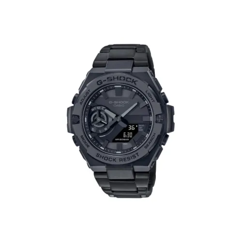 CASIO STEEL Collection Dual Display Disk Кварцевый механизм Нержавеющая сталь Ремешок Часы Мужские Черный циферблат