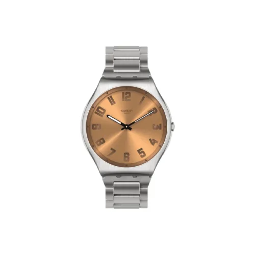 Swatch Quartz Механизм Унисекс Часы 42 мм Кофейный Циферблат Часы Корпус из Нержавеющей Стали Ремешок из Нержавеющей Стали