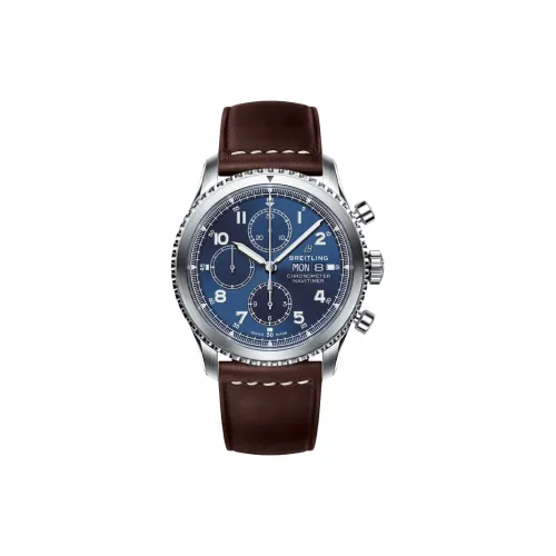 Breitling Автоматический Механический Часы Мужские 43 мм Синий Циферблат Корпус из Нержавеющей Стали Кожаный Ремешок