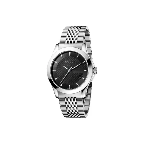 GUCCI Мужские часы Кварцевый механизм Ремешок из нержавеющей стали 38 мм Черный циферблат