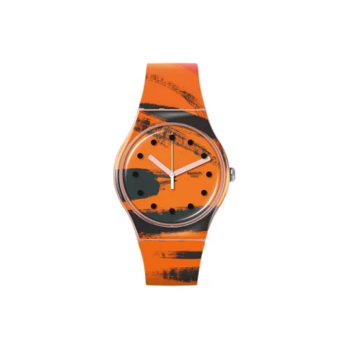 Swatch Quartz Механизм Унисекс Часы 41 мм Апельсиновый Циферблат Часы Пластиковый Корпус Часы Силиконовый Ремешок SUOZ362