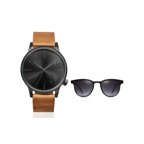 KOMONO Наручные часы Кварцевый механизм Кожаный ремешок 41 мм Черный циферблат Мужские часы