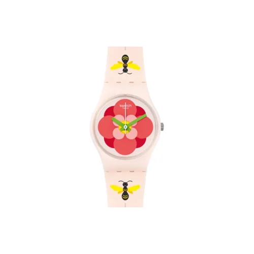 SWATCH Цветочный дизайн JUNGLE Collection Кварцевый механизм Унисекс Часы 25 мм Розовый циферблат Часы Пластиковый корпус Часы Силиконовый ремешок
