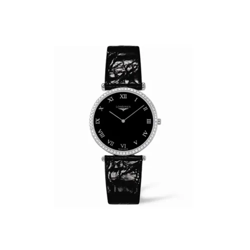 LONGINES Jialan Collection Кварцевый механизм Женские часы 33 мм Черный циферблат Корпус из нержавеющей стали Кожаный ремешок