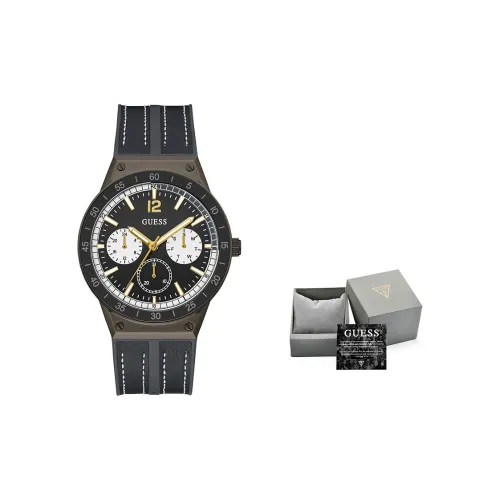 GUESS New Products Коллекция Наручные часы Кварцевый механизм Силикон Натуральная кожа Ремешок 44 мм Черный циферблат Мужские часы