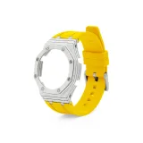 Углеродное волокно, белый чехол для часов + желтый ремешок