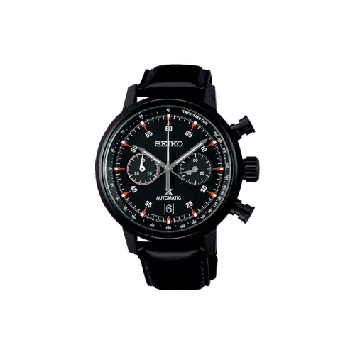 SEIKO Prospe Автоматический Ручной Механизм Нержавеющая Сталь Коровья Кожа Ремешок Часы Мужские Черный Циферблат