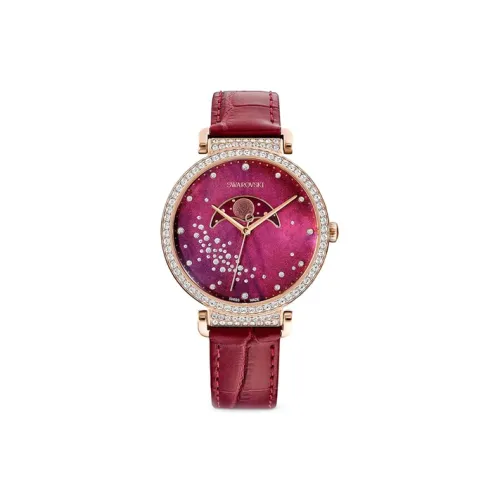 Swarovski Наручные часы Кварцевый механизм Кожаный ремешок Красный циферблат Женские часы