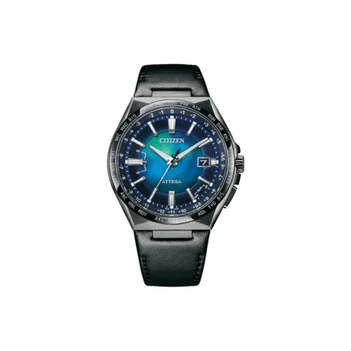 CITIZEN Attesa Series Светильник Кварцевый механизм Кожаный ремешок Часы 42,5 мм Мужские часы Синий циферблат CB0215 18L