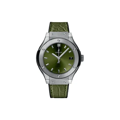 HUBLOT Classic Fusion Collection Кварцевый механизм Женские часы 33 мм Зеленый циферблат Титан Корпус Часы Резиновый ремешок