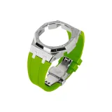 5 Браслетов Серебряный корпус + Светло-зеленый ремешок + Серебряная застежка-бабочка