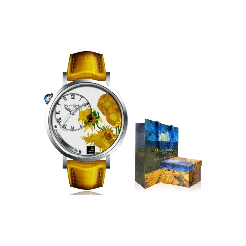 VAN GOGH Painting Dream Collection Женские часы Кварцевый механизм ремень из натуральной кожи 34 мм белый циферблат