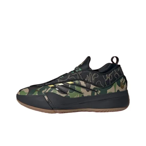 BAPE x Adidas Dame 9 Slip Резистентный к истиранию Низкий топ Баскетбольные кроссовки Унисекс Черный Зеленый