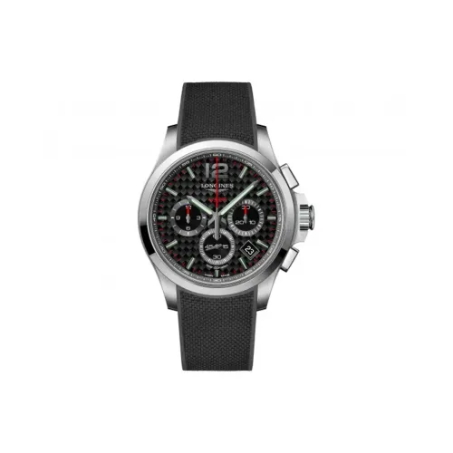 LONGINES Quartz Механизм Мужские часы Циферблат 42 мм Черный корпус Нержавеющая сталь Резиновый ремешок