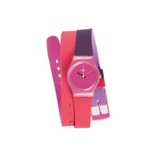 Swatch Quartz Механизм Женские часы 25 мм Розовый циферблат Часы Пластиковый корпус Часы Силиконовый ремешок LP137
