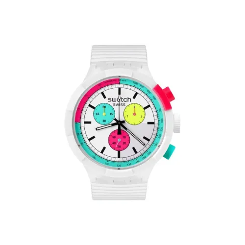 Swatch Neon Collection Кварцевый механизм Унисекс Часы 47 мм Белый циферблат Bio Based Материал Корпус Часы Силиконовый ремешок