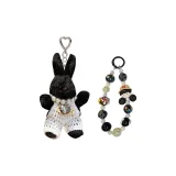 Трикотажные брюки с дизайном кролика - черный + цепь + подарочная сумка + поздравительная открытка