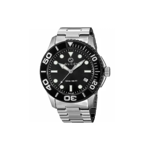 GUCCI Мужские часы Кварцевый механизм Ремешок из нержавеющей стали 46 мм Черный циферблат