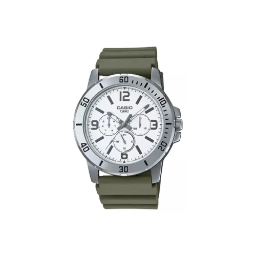 CASIO Кварцевый механизм Смольный ремешок Часы 49*45*8,7 мм Мужские часы Белый циферблат MTP VD300 3B